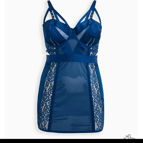 Torrid Blue Chemise with Structured Bustier and Lace Detail